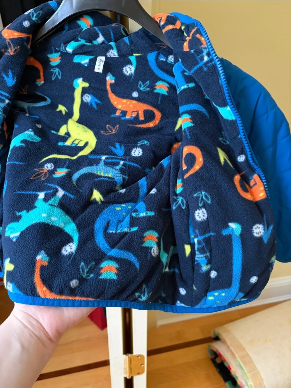 Columbia Bright Blue Kids Hooded Puffer with Printed Lining REVERSIBLE SIZE 3